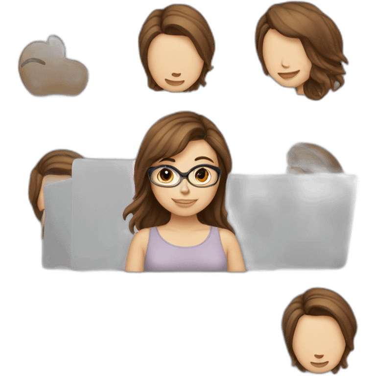 Beautiful programmer girl with brown hair working with MacBook emoji