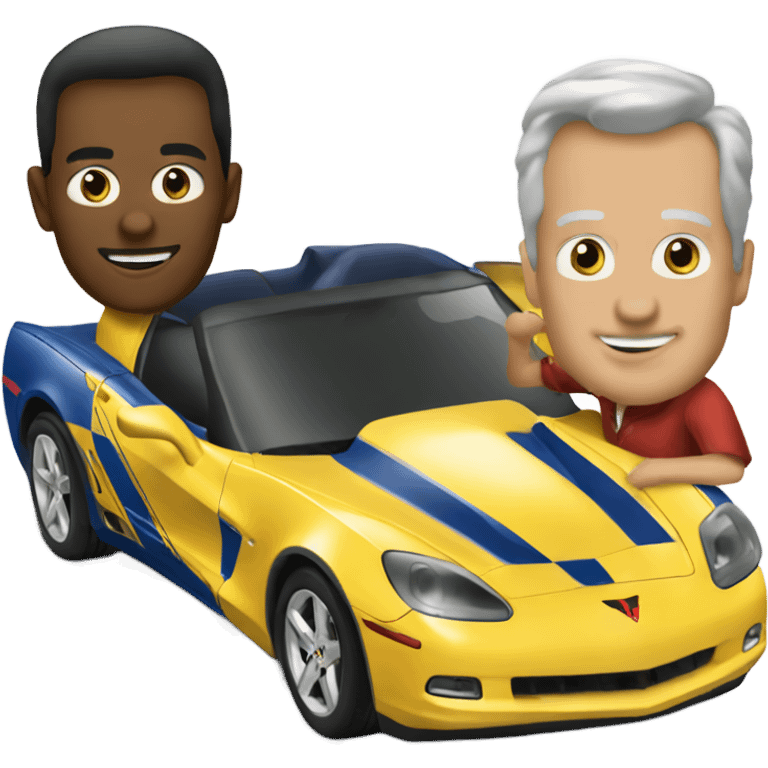 Create an emoji of two single men each driving Corvettes emoji