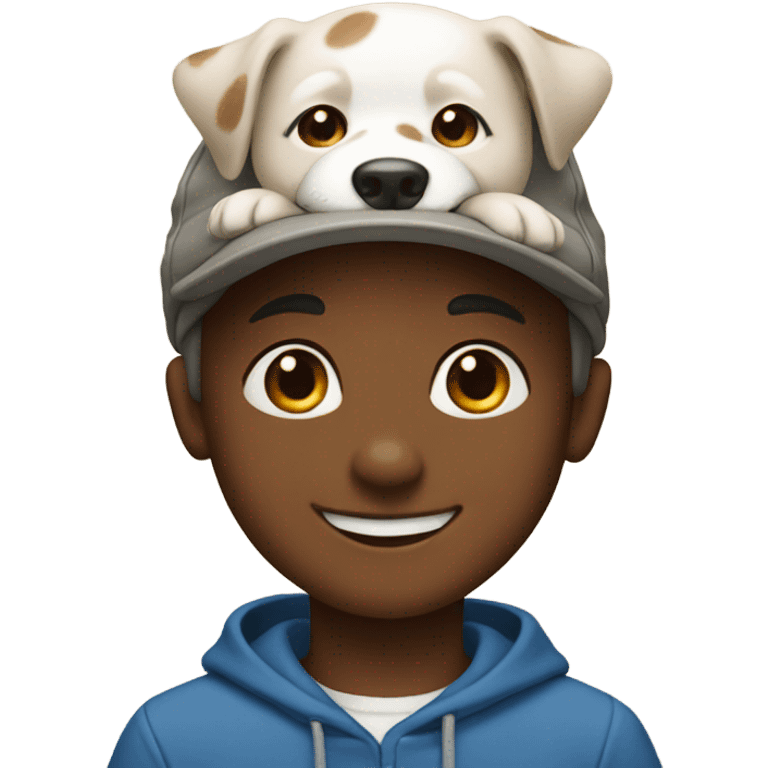 smiling boy with dog hat emoji