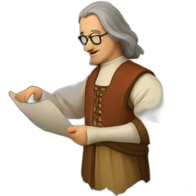 medieval architect working, overseeing a floor plan laid out on a piece of paper emoji