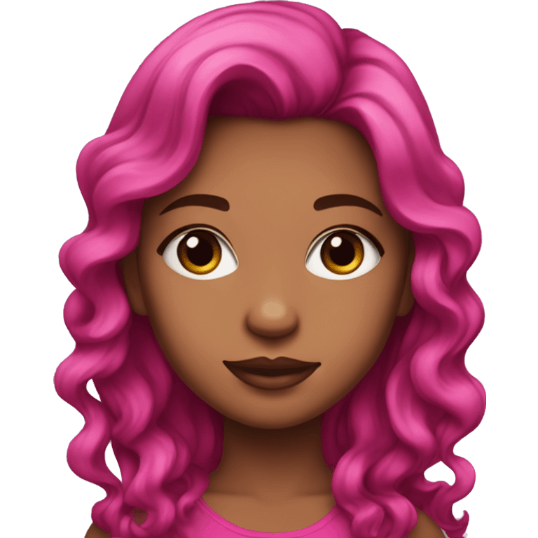 Pretty girl with tan skin, dark eye makeup, and long, magenta pink, wavy hair emoji