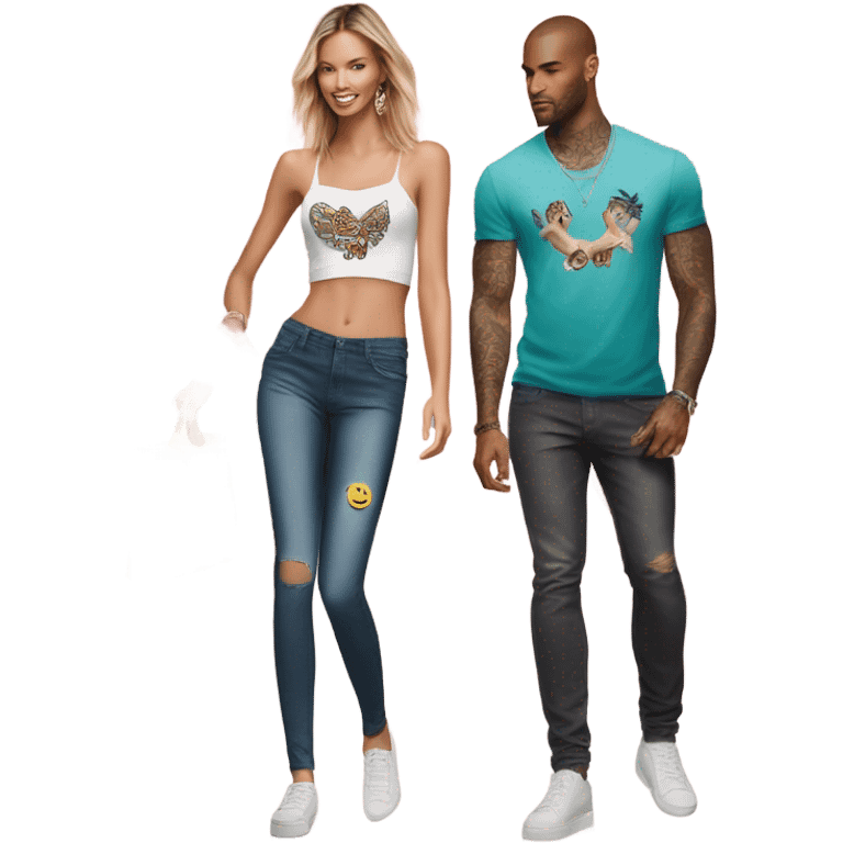 Photo of Victoria secret model shopping with a tattooed male model  emoji