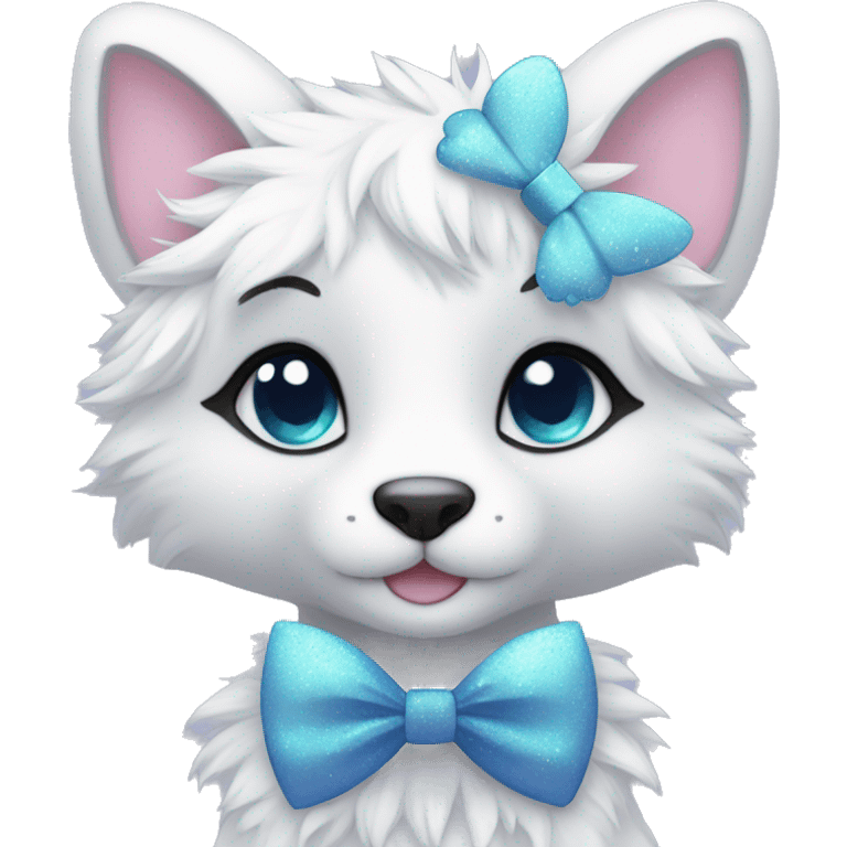 Anthro Cute Cool Pastel Kawaii gorgeous sparkly ethereal fantasy animal creature with blue eyes furry sona with flowers and bow tie beautiful aesthetic emoji