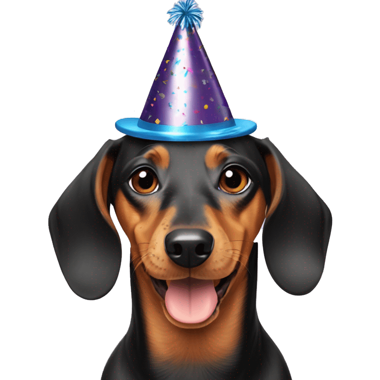 Dachshund wearing New Year's Eve party hat emoji