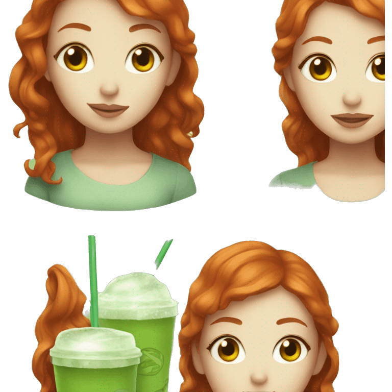 Redhead girl with iced matcha emoji