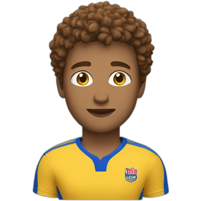 Rugby player With yellow and blue t-shirt and brown short curly hair emoji