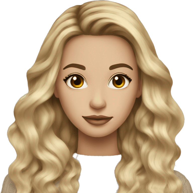 Blonde balayage long hair women beige sweater emoji