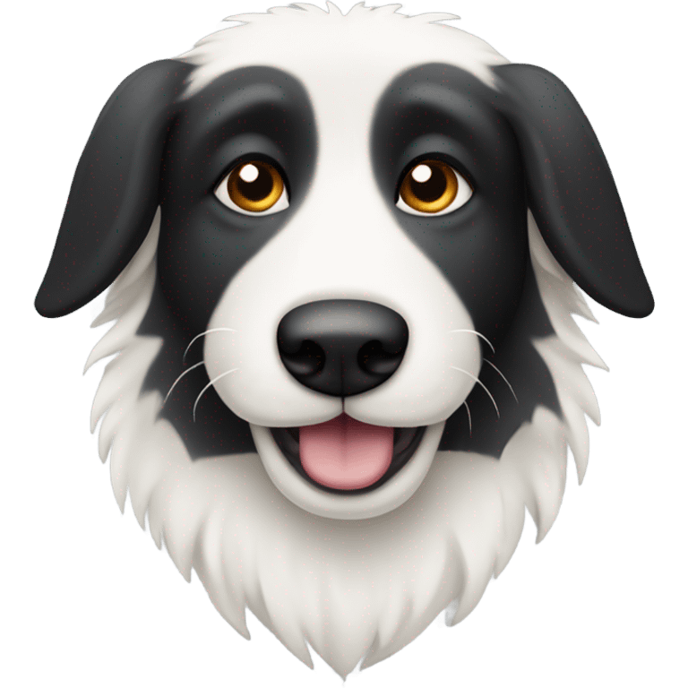 Half white half black sheepdog face where left half is white emoji