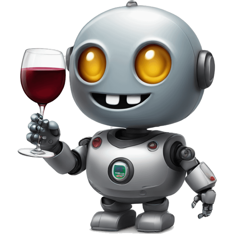 cute chubby happy robot drinking red wine emoji