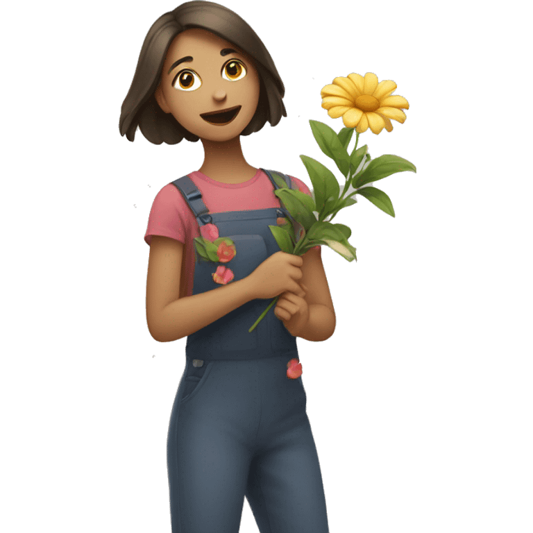 A girl catching a flower emoji