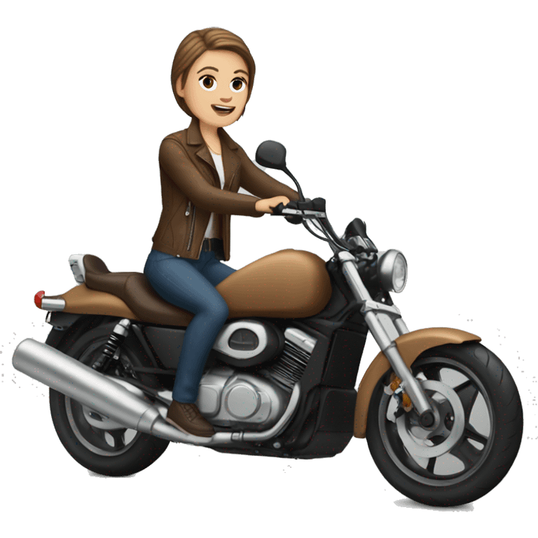 White girl brown hair on motorcycle  emoji