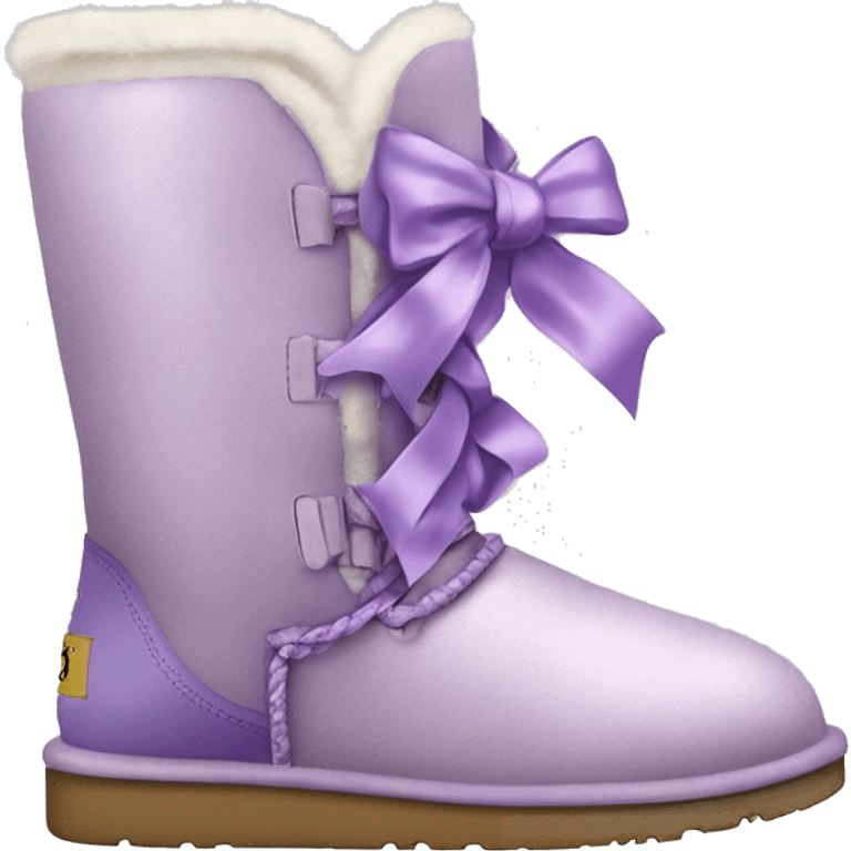 Realistic light purple ugg boots with fur and laced up light purple ribbons tied into bows. emoji