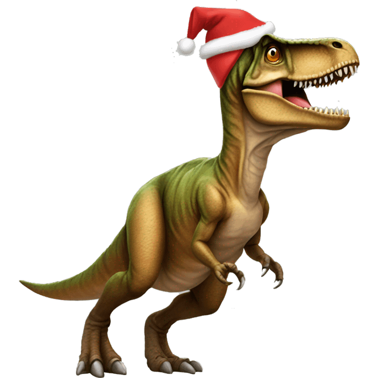 T. rex wearing a Santa hat emoji