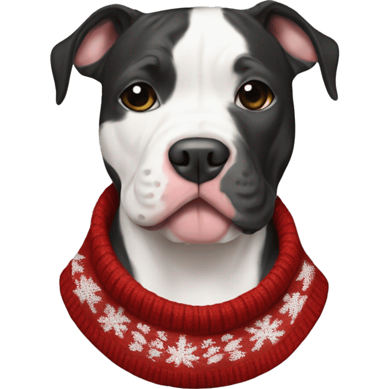 Black and white pitbull with Christmas sweater emoji