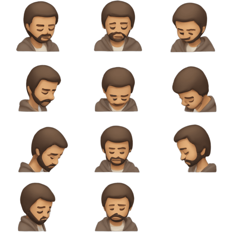 Handsome man with brown hairs and 3 days beard wearing a hoodie as he is praying emoji