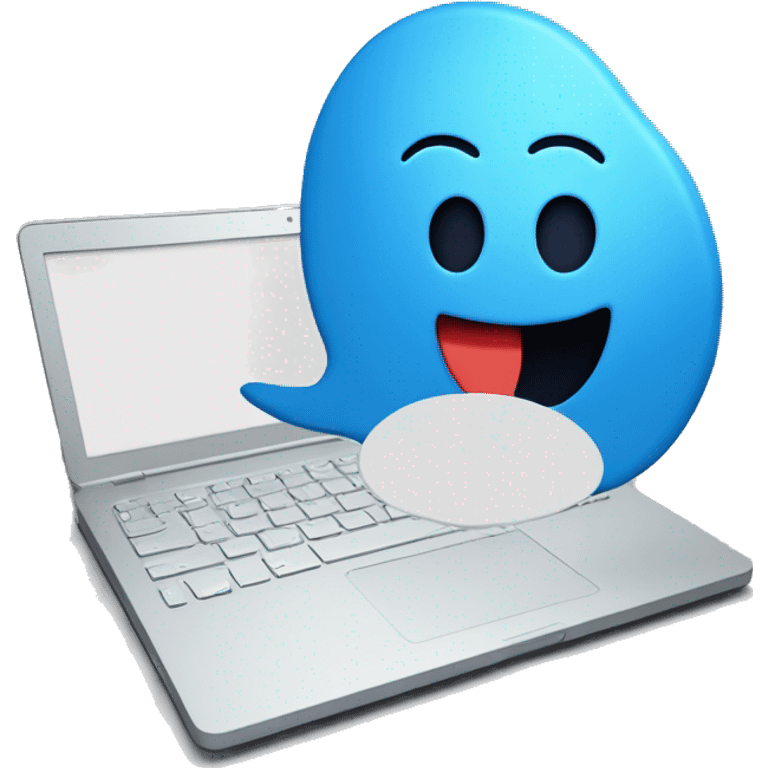 one blue Speech Balloon on top of laptop  emoji