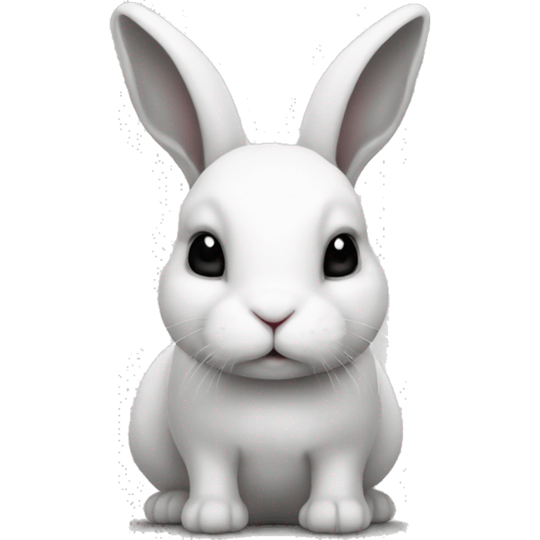 White bunny with black cheecks, forehead and bottom emoji