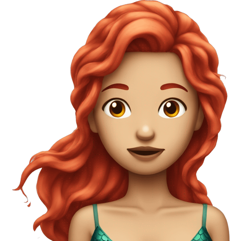 Beautiful girl looks like mermaid with red hair she is unhappy face emoji