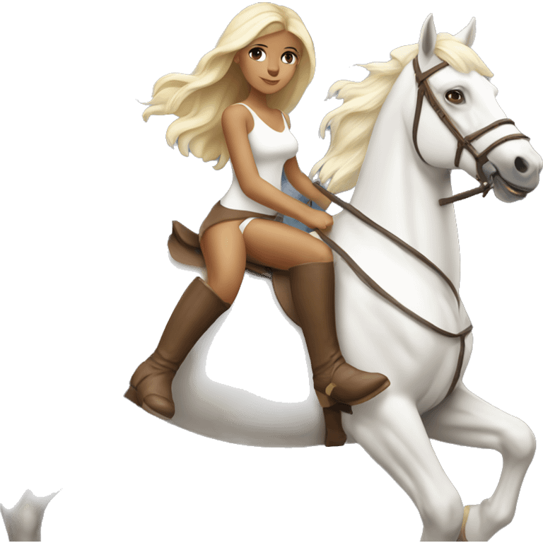 Tanned blonde riding a white horse emoji