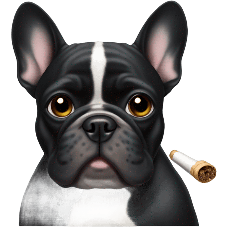 a black french bulldog smoking weed emoji