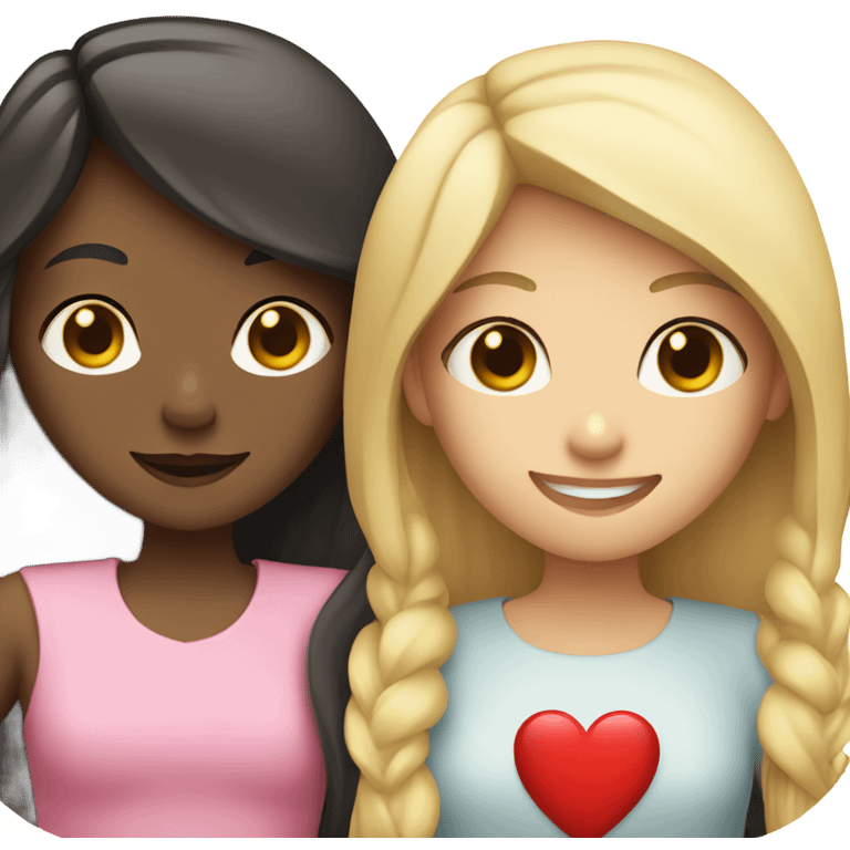 Two girls with dark hair and one with blonde smiling holding a heart emoji