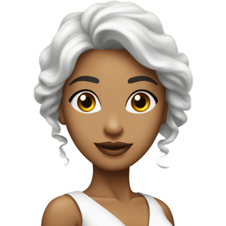 mulher morena em pe com vestido colado branco emoji