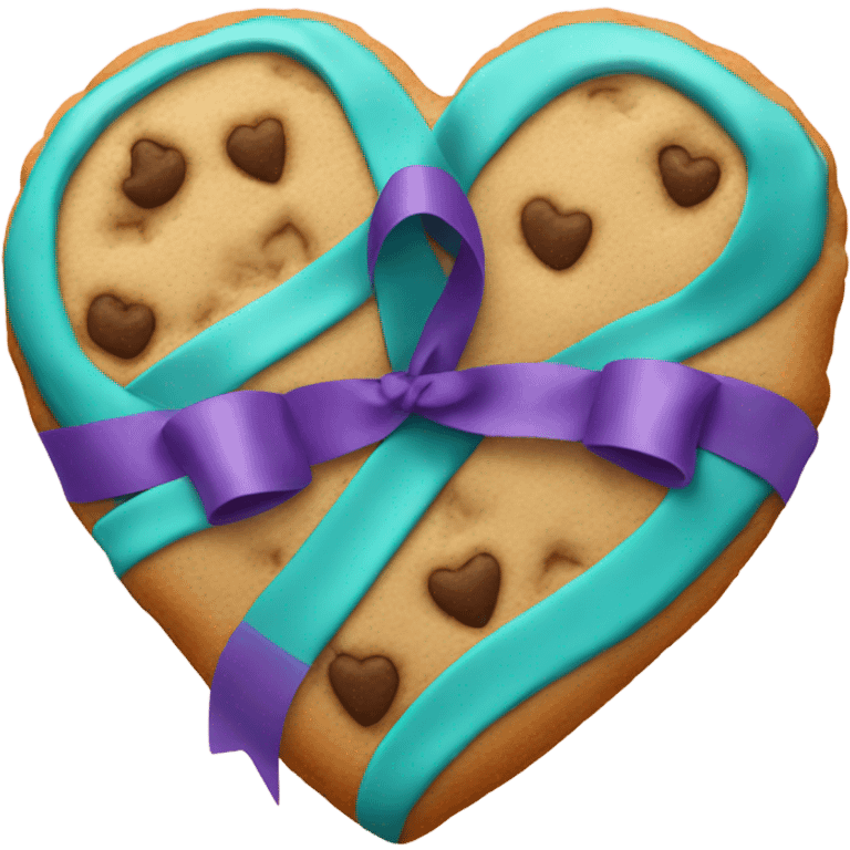 Cookie heart with teal purple ribbon loop emoji