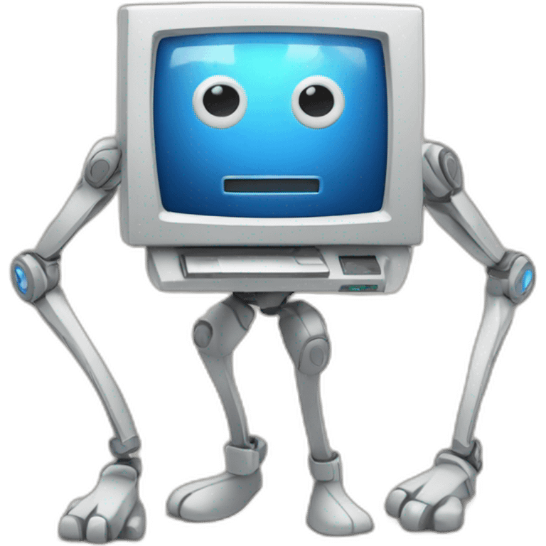 Anthropomorphic computer with arms and legs doing something random emoji