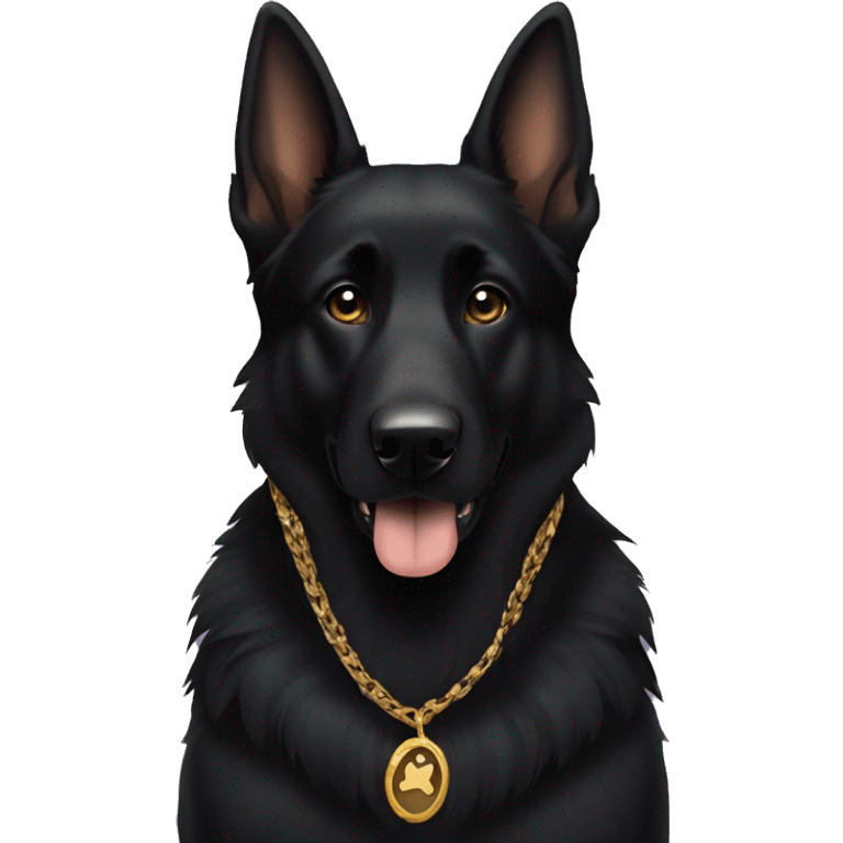 A black German shepherd dog with a gold chain emoji