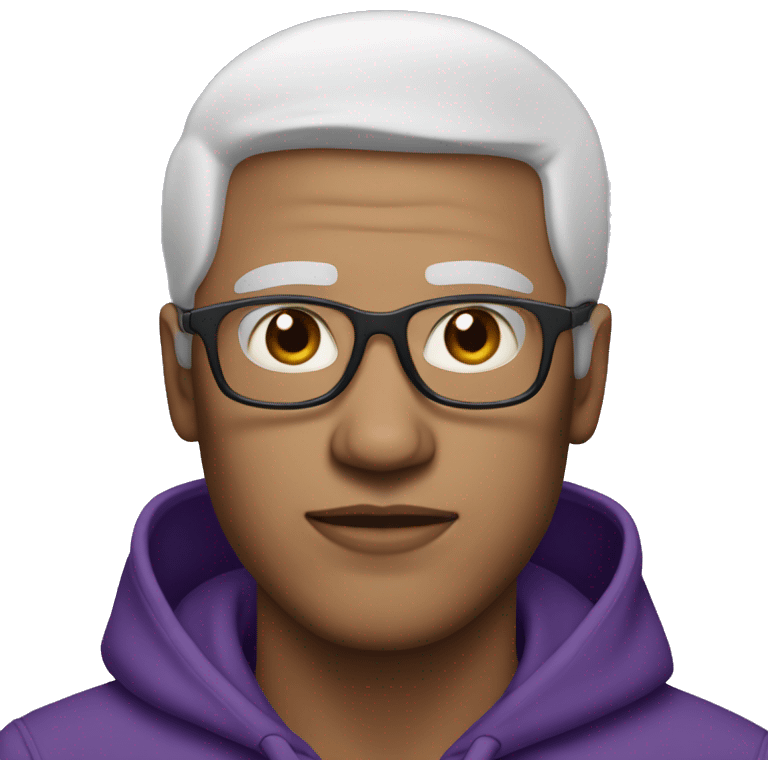 Man with glasses in purple hoodie white skin emoji