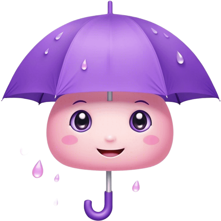 Cute Kawaii Umbrella, small and cute, soft pastel pink and purple, tiny rain droplets smiling down, a chubby round handle, big sparkling eyes full of joy! emoji