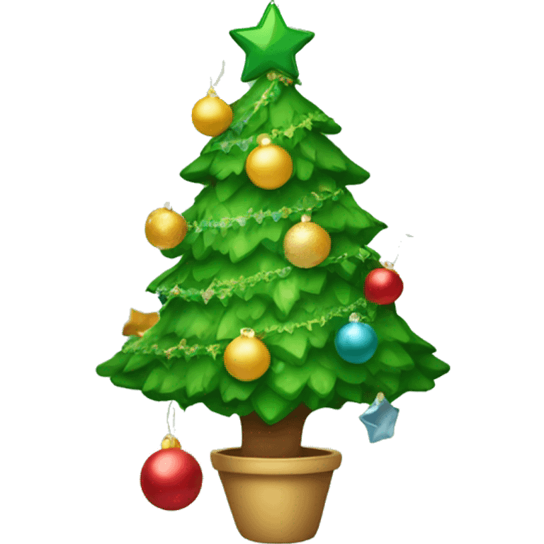 Green christmas tree with cute decorations  emoji