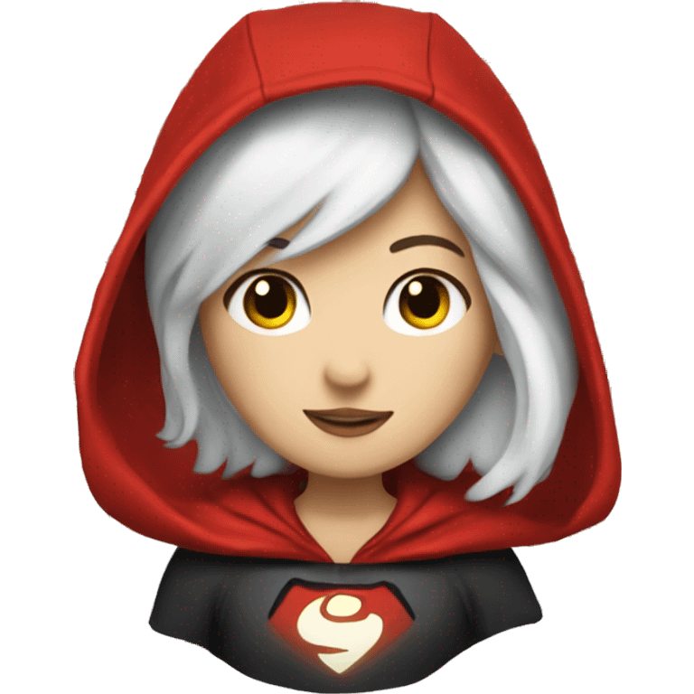 The white girl with white hair in the red cape and red hood. emoji