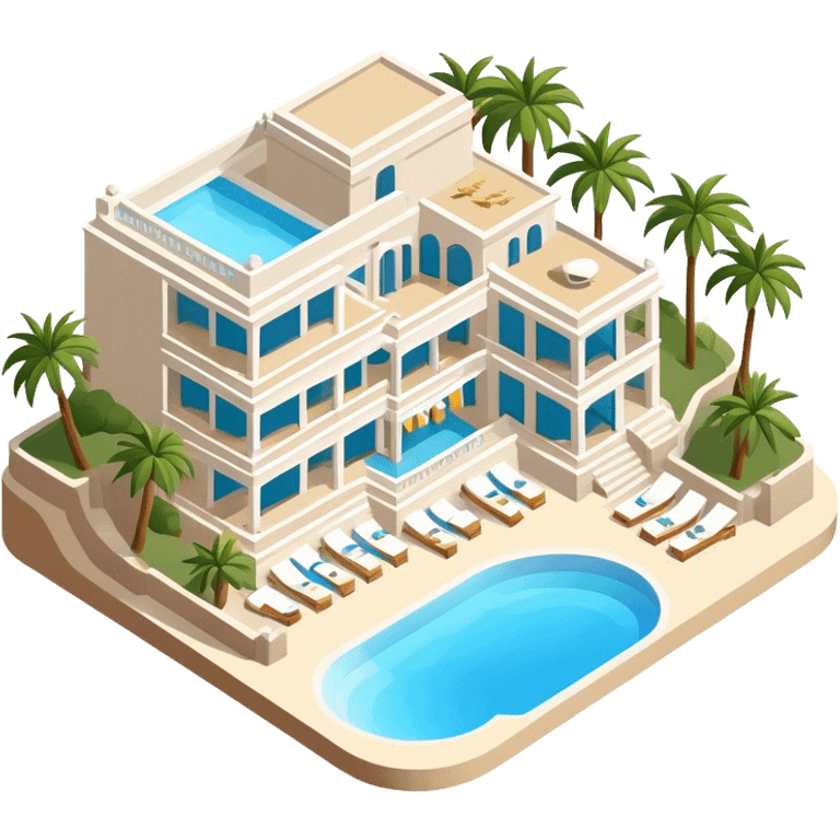 amalfi coast luxury beach club, isometric exterior view emoji