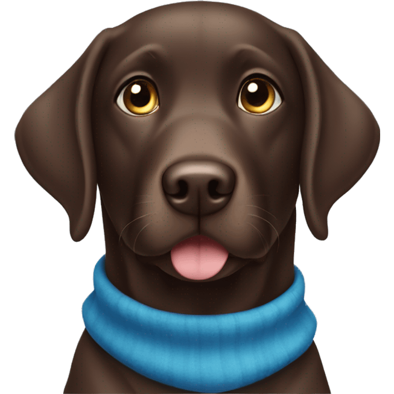 Chocolate labrador named Haru with Blue eyes emoji