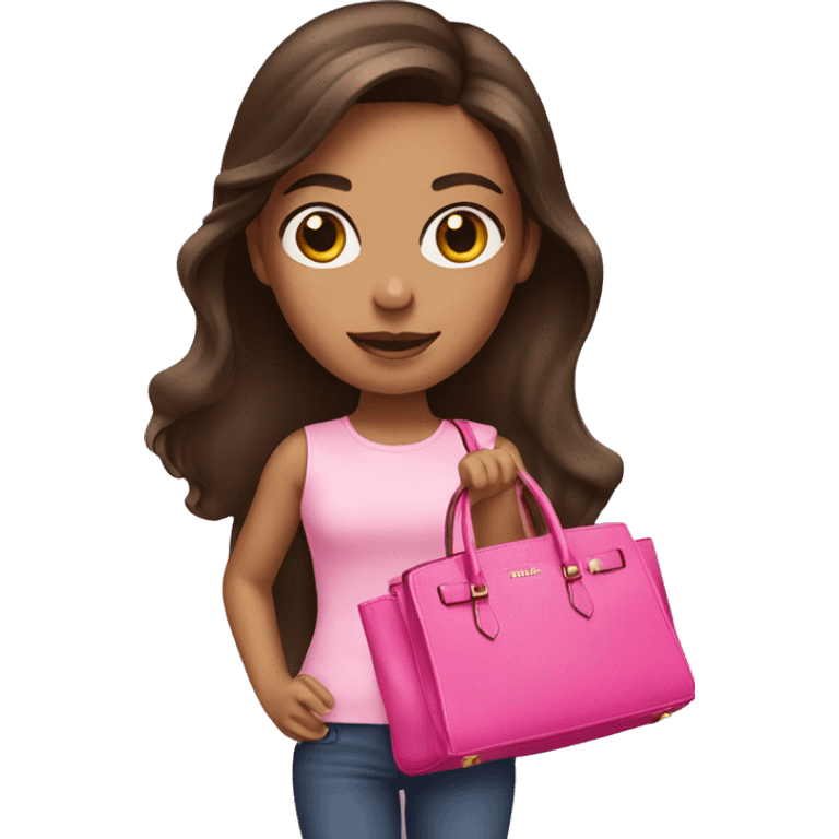 A brunette girl holding an pink birkin bag emoji