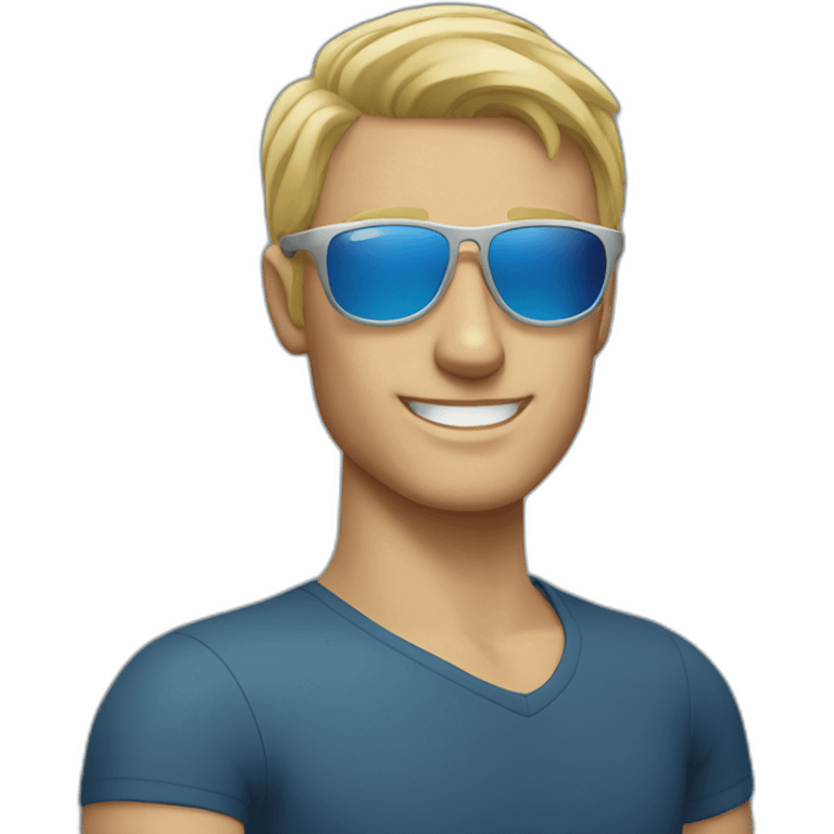 Blonde man wearing oakleys with blue lenses emoji