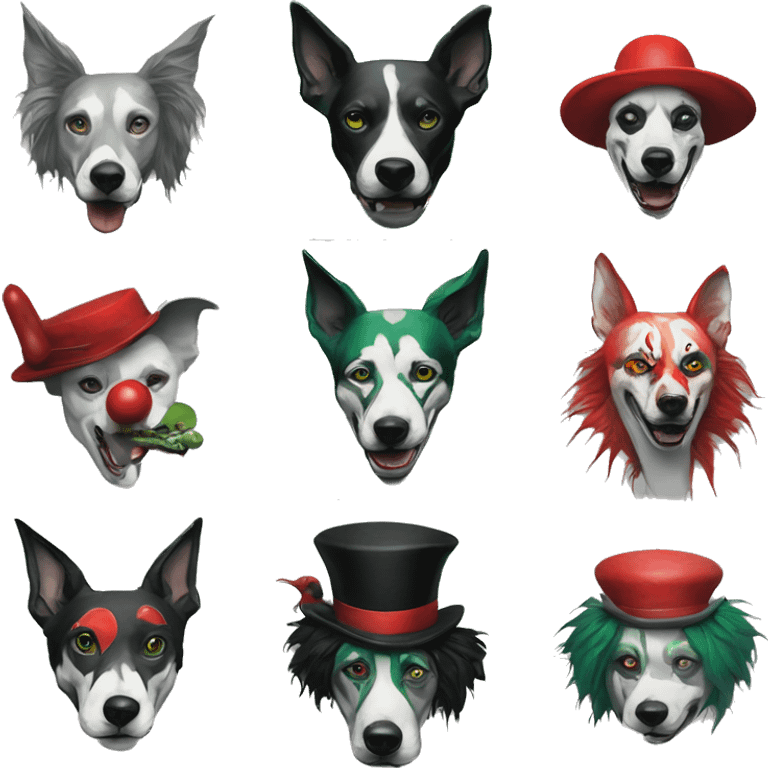 Green gray black red dog joker clown facepaint tattoos punk lurcher surrealism  emoji