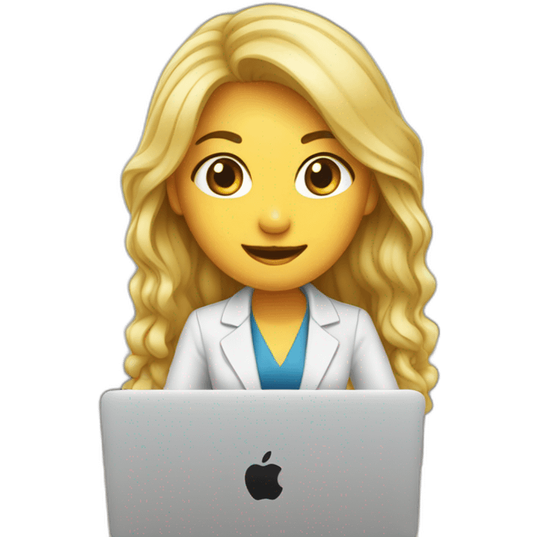 blonde asian female software engineer with Macbook on the table emoji