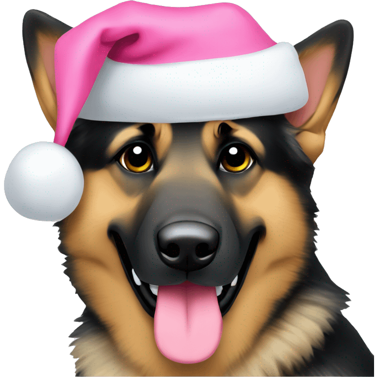 german shepherd with a pink santa hat emoji