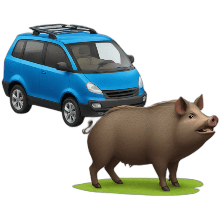 wild boar and blue car emoji