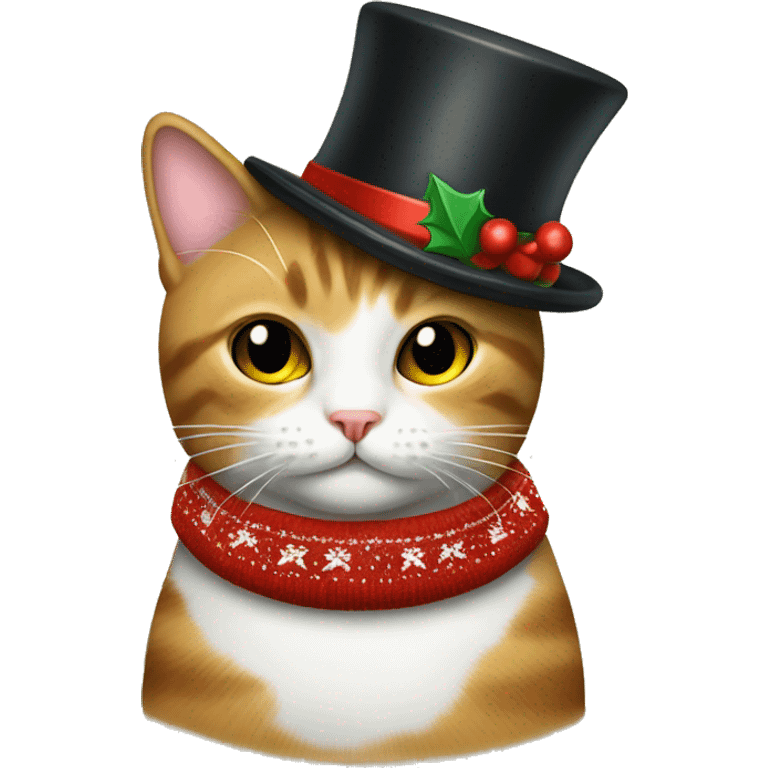 Cat wearing Christmas sweater and top hat  emoji