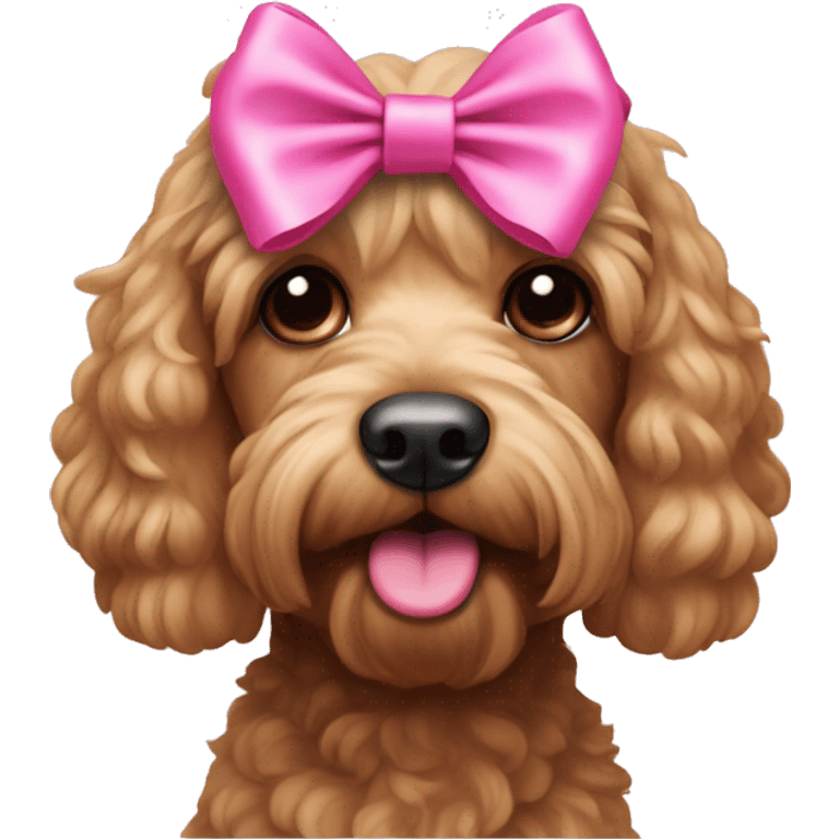 Cockapoo with a pink bow on the head emoji