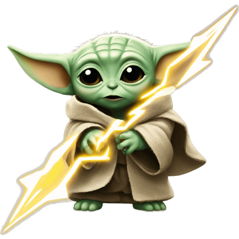 baby yoda holds a lightning bolt emoji