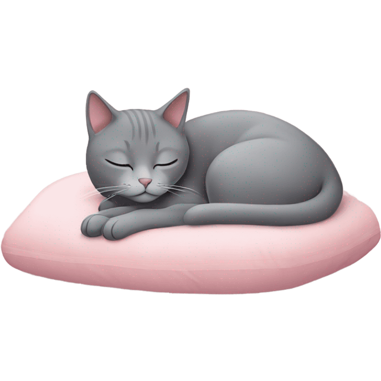 Grey Cat sleeping on pink bed emoji