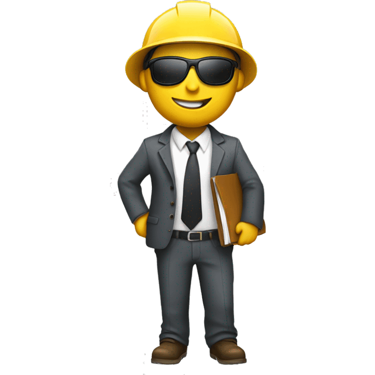 Engineer emoji with suit and hard hat white holding folder smiling and shades and safety jacket emoji