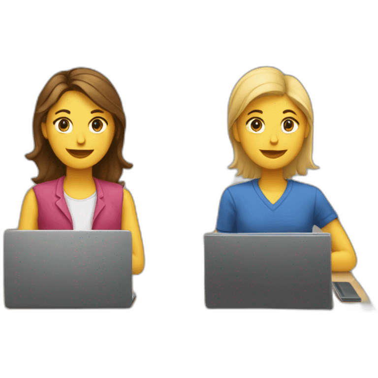 two people working on two laptops together emoji