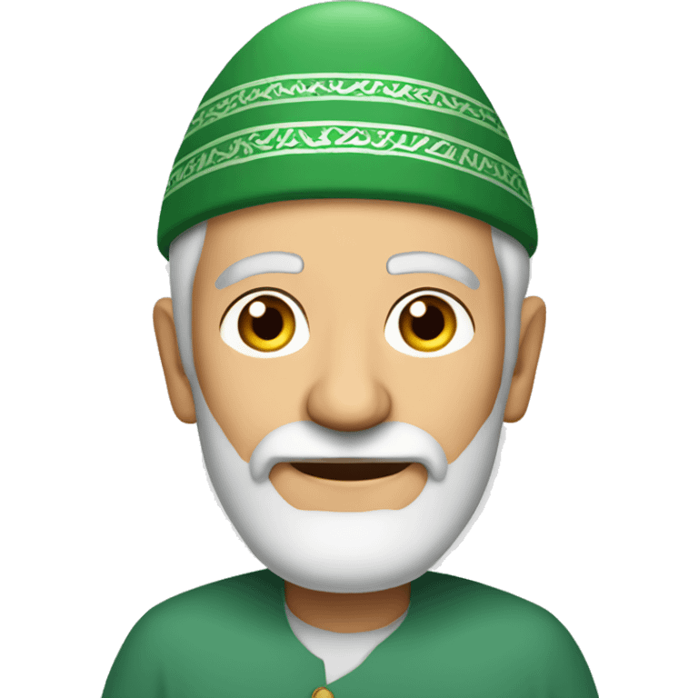 White short-bearded elderly Muslim man wearing a round green topi emoji