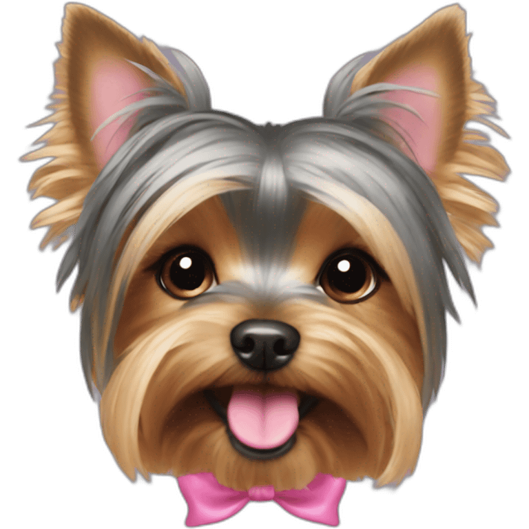 yorkshire terrier with the tongue and a pink hairbow emoji