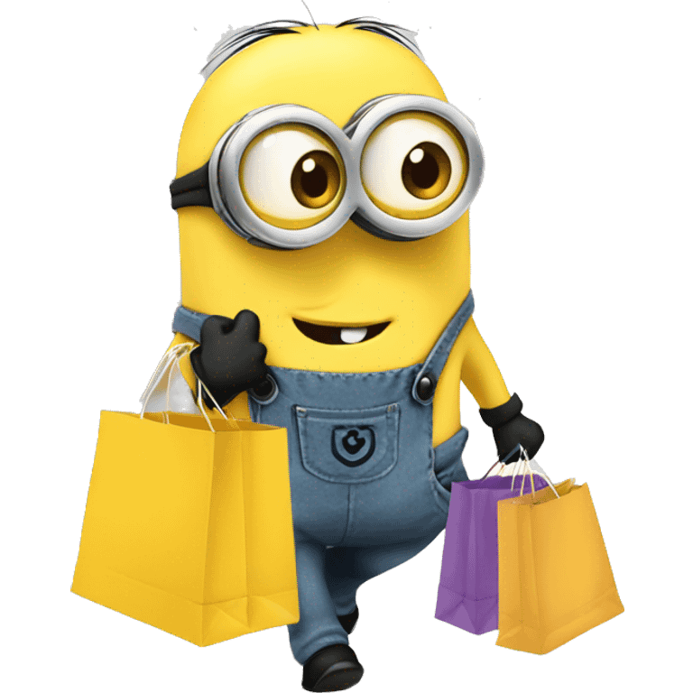 Minion going shopping with lots of bags emoji